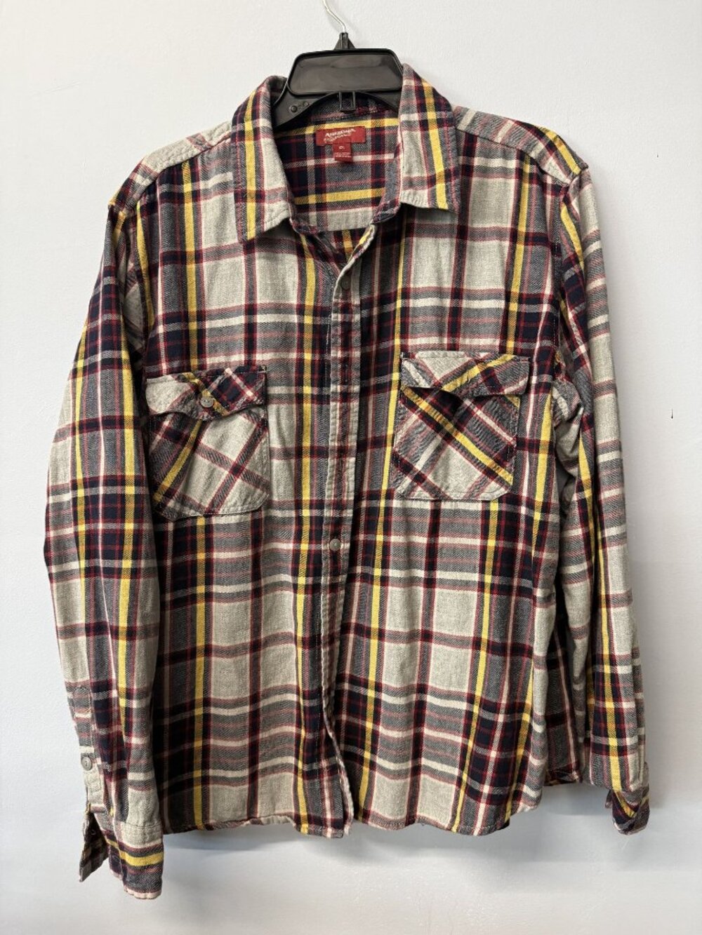 Arizona Jean Co Mens XXL Plaid Flannel Shirt Yellow & Red 100% Cotton